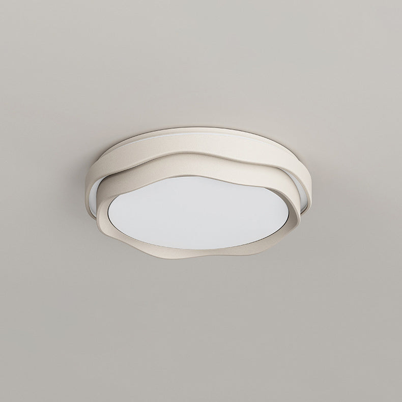 Modern Minimalist Cream-Toned Round Iron PE LED Flush Mount Ceiling Light For Bedroom