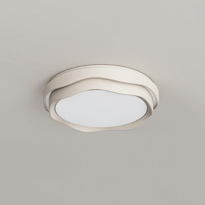 Modern Minimalist Cream-Toned Round Iron PE LED Flush Mount Ceiling Light For Bedroom