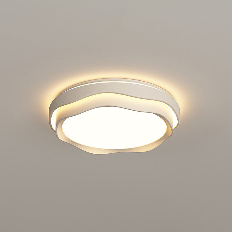 Modern Minimalist Cream-Toned Round Iron PE LED Flush Mount Ceiling Light For Bedroom