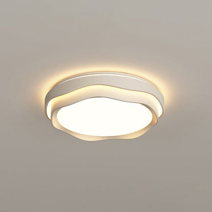 Modern Minimalist Cream-Toned Round Iron PE LED Flush Mount Ceiling Light For Bedroom