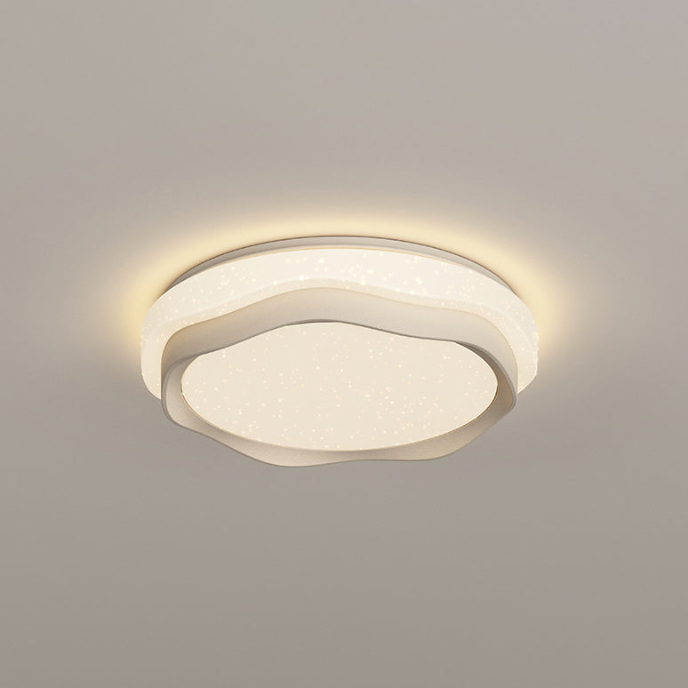 Modern Minimalist Cream-Toned Round Iron PE LED Flush Mount Ceiling Light For Bedroom