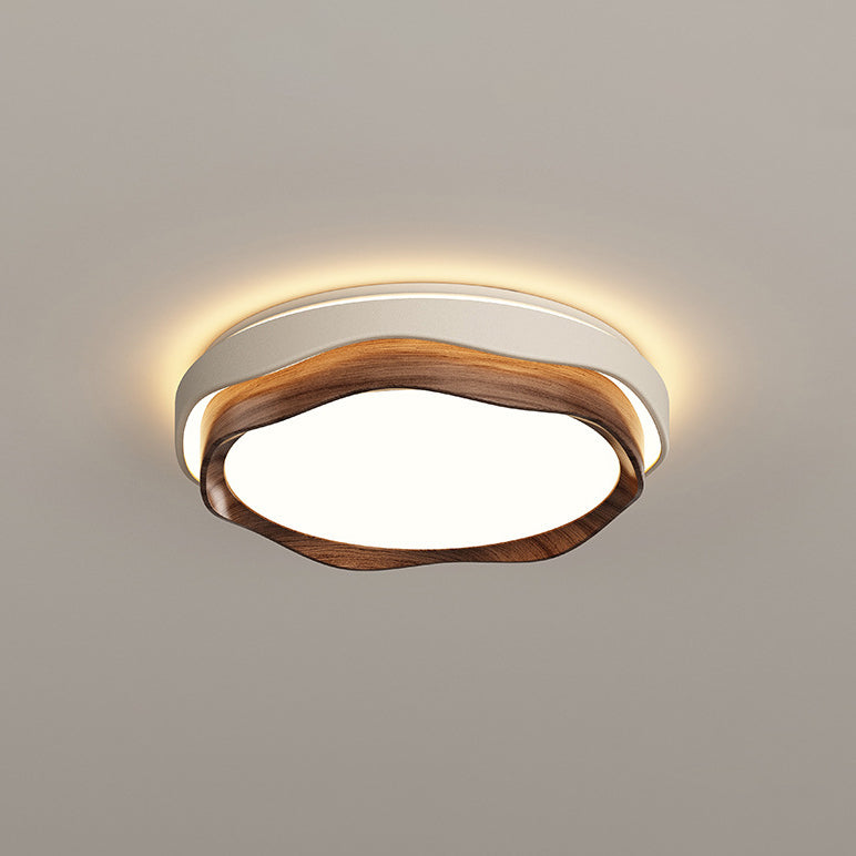 Modern Minimalist Cream-Toned Round Iron PE LED Flush Mount Ceiling Light For Bedroom