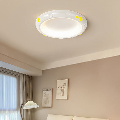 Modern Minimalist Round Iron Resin ABS LED Flush Mount Ceiling Light For Bedroom