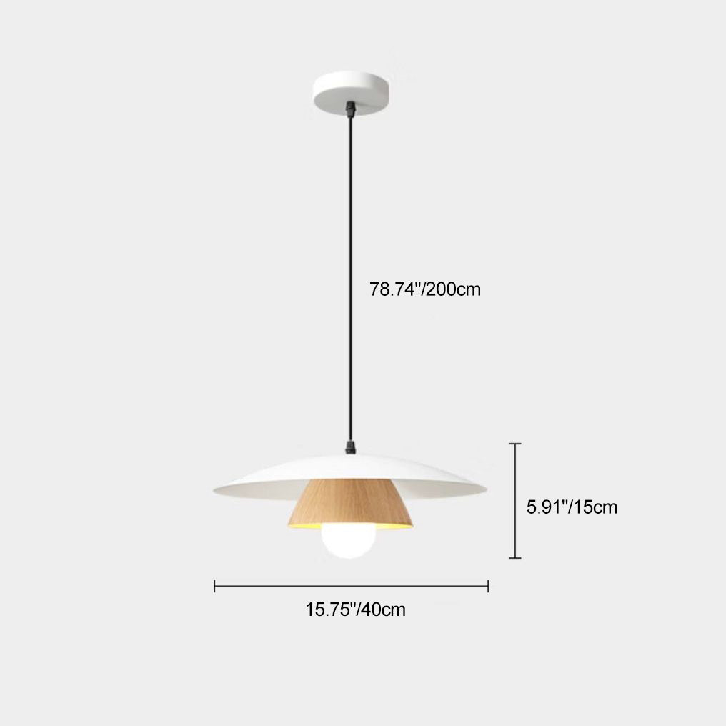 Traditional Japanese Wood Texture Round Iron 1-Light Pendant Light For Living Room