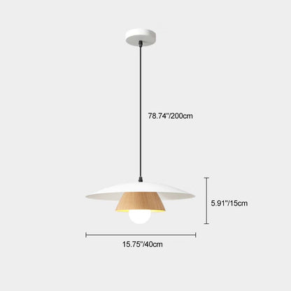 Traditional Japanese Wood Texture Round Iron 1-Light Pendant Light For Living Room