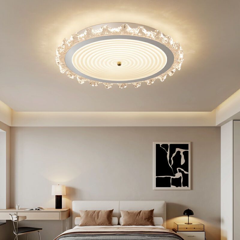 Modern Art Deco Ripple Design Iron Acrylic LED Flush Mount Ceiling Light For Bedroom