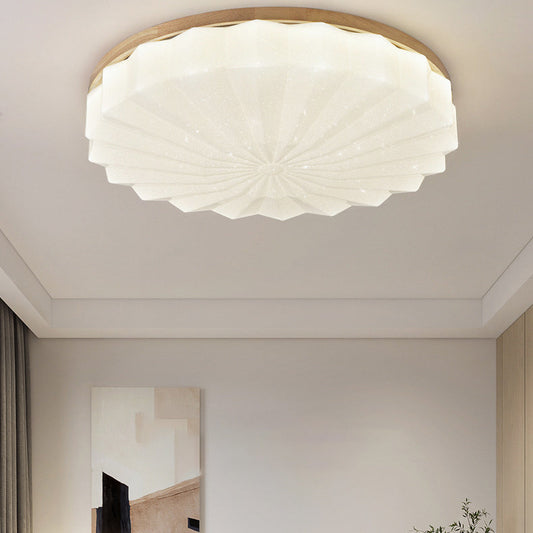 Contemporary Scandinavian Round Stacking Design Solid Wood Acrylic LED Flush Mount Ceiling Light For Bedroom