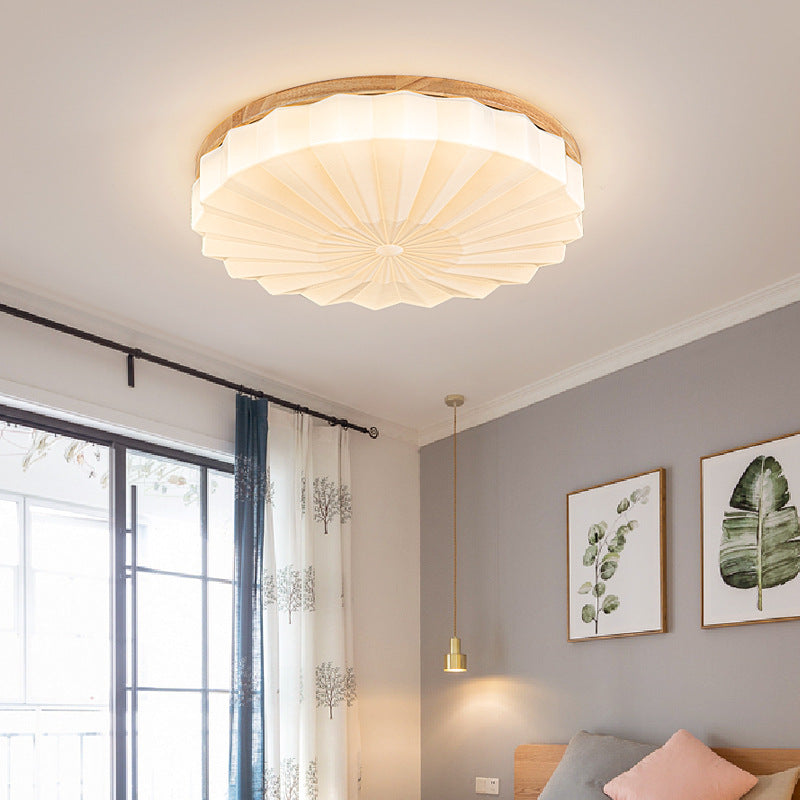 Contemporary Scandinavian Round Stacking Design Solid Wood Acrylic LED Flush Mount Ceiling Light For Bedroom