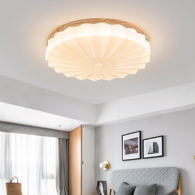Contemporary Scandinavian Round Stacking Design Solid Wood Acrylic LED Flush Mount Ceiling Light For Bedroom