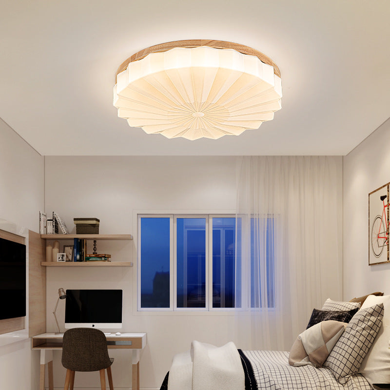 Contemporary Scandinavian Round Stacking Design Solid Wood Acrylic LED Flush Mount Ceiling Light For Bedroom