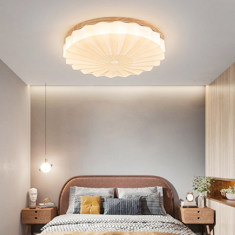 Contemporary Scandinavian Round Stacking Design Solid Wood Acrylic LED Flush Mount Ceiling Light For Bedroom