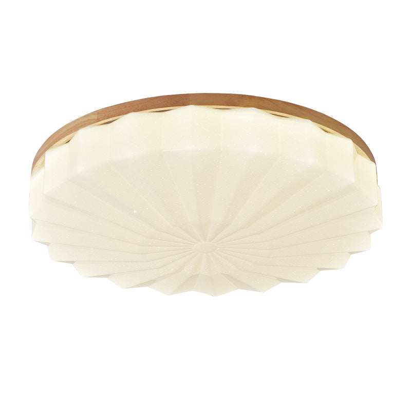 Contemporary Scandinavian Round Stacking Design Solid Wood Acrylic LED Flush Mount Ceiling Light For Bedroom