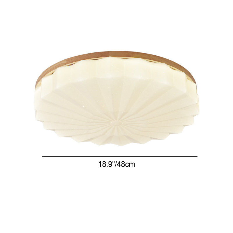 Contemporary Scandinavian Round Stacking Design Solid Wood Acrylic LED Flush Mount Ceiling Light For Bedroom