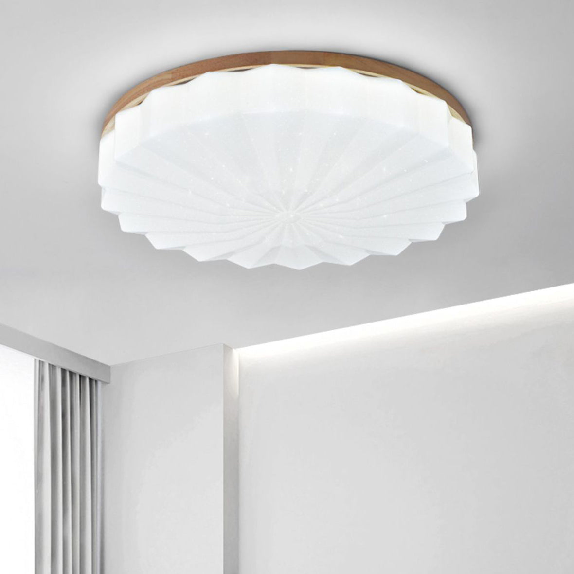 Contemporary Scandinavian Round Stacking Design Solid Wood Acrylic LED Flush Mount Ceiling Light For Bedroom