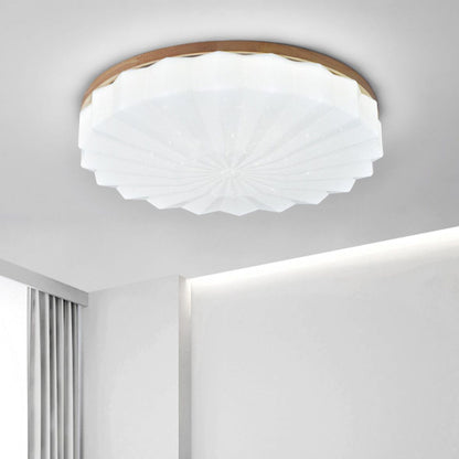 Contemporary Scandinavian Round Stacking Design Solid Wood Acrylic LED Flush Mount Ceiling Light For Bedroom