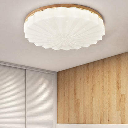 Contemporary Scandinavian Round Stacking Design Solid Wood Acrylic LED Flush Mount Ceiling Light For Bedroom