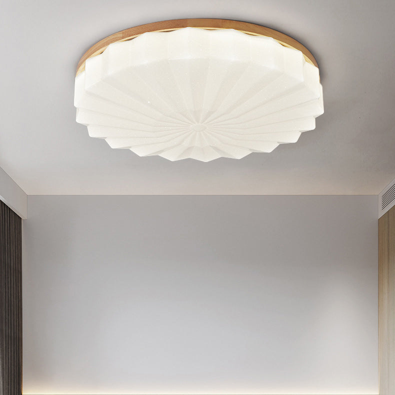 Contemporary Scandinavian Round Stacking Design Solid Wood Acrylic LED Flush Mount Ceiling Light For Bedroom