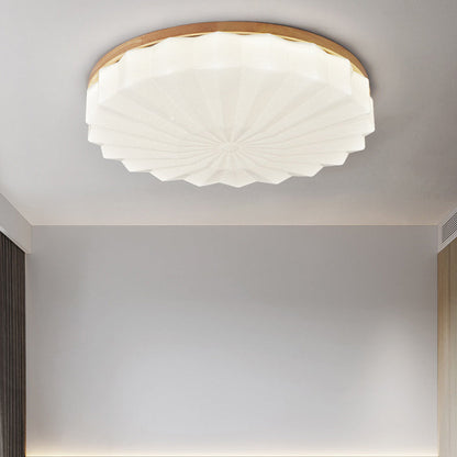 Contemporary Scandinavian Round Stacking Design Solid Wood Acrylic LED Flush Mount Ceiling Light For Bedroom