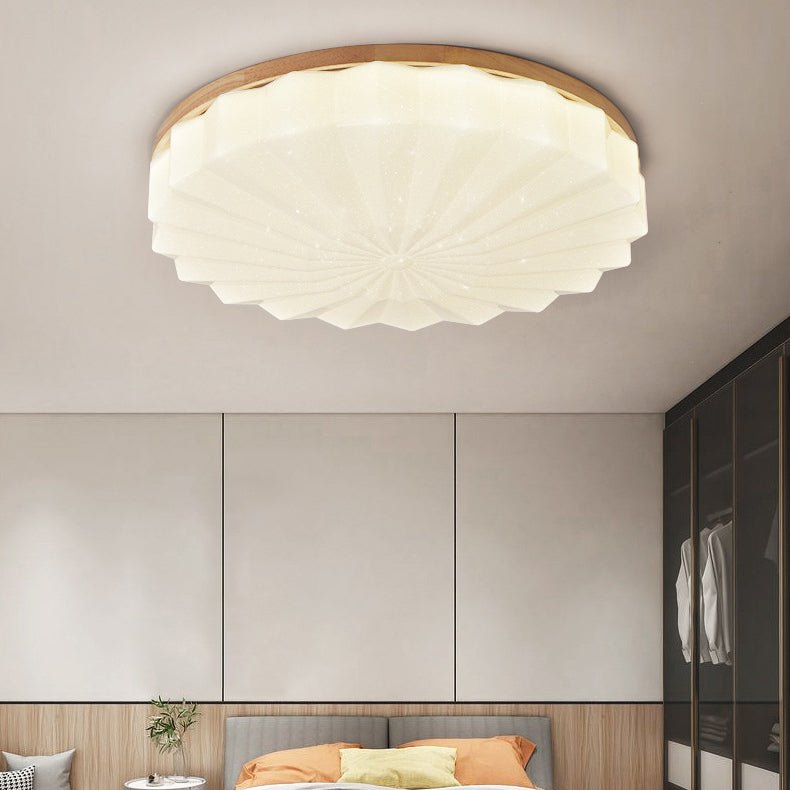 Contemporary Scandinavian Round Stacking Design Solid Wood Acrylic LED Flush Mount Ceiling Light For Bedroom