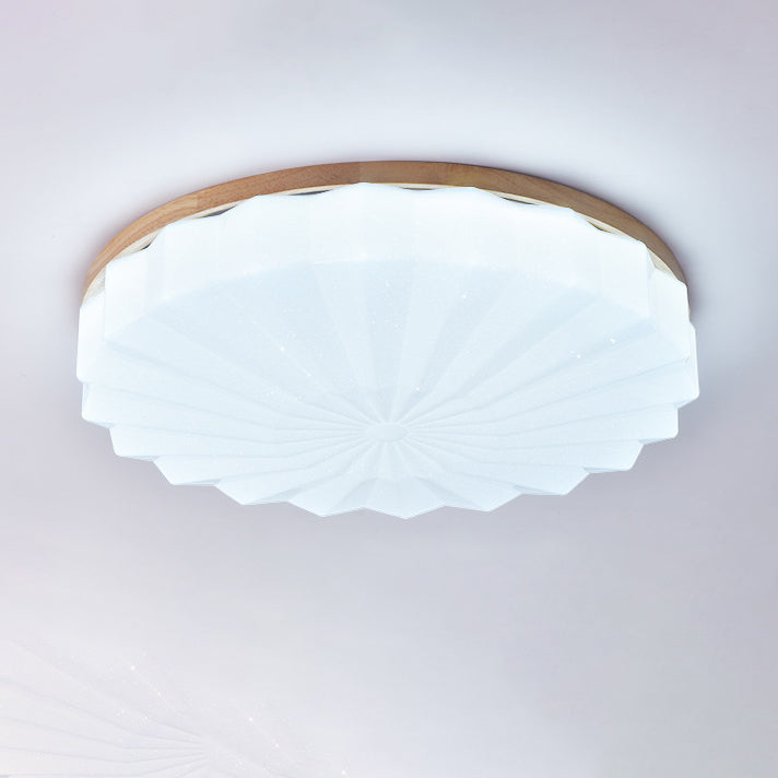 Contemporary Scandinavian Round Stacking Design Solid Wood Acrylic LED Flush Mount Ceiling Light For Bedroom
