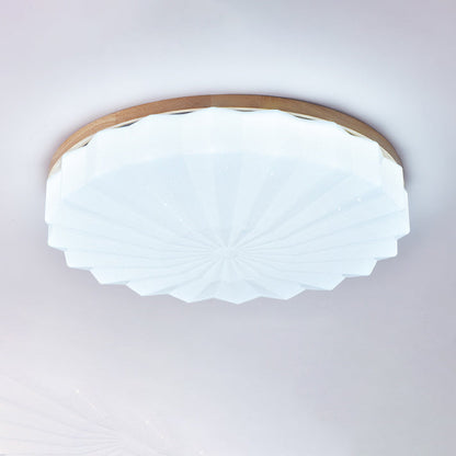 Contemporary Scandinavian Round Stacking Design Solid Wood Acrylic LED Flush Mount Ceiling Light For Bedroom