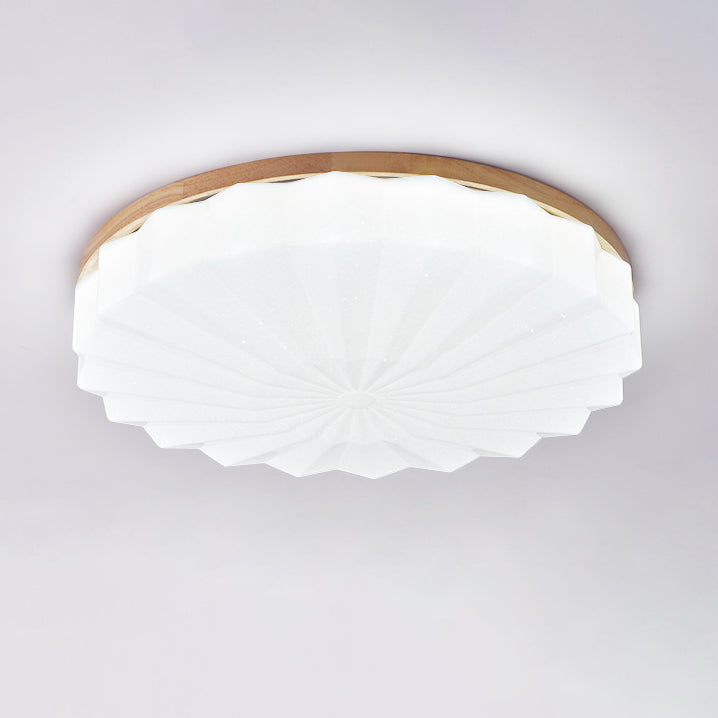 Contemporary Scandinavian Round Stacking Design Solid Wood Acrylic LED Flush Mount Ceiling Light For Bedroom