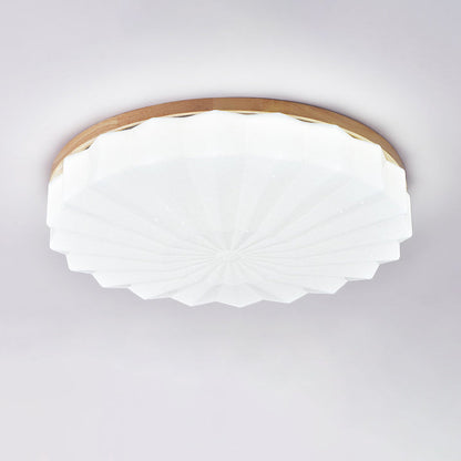 Contemporary Scandinavian Round Stacking Design Solid Wood Acrylic LED Flush Mount Ceiling Light For Bedroom