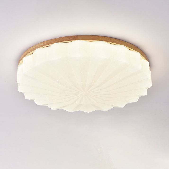 Contemporary Scandinavian Round Stacking Design Solid Wood Acrylic LED Flush Mount Ceiling Light For Bedroom