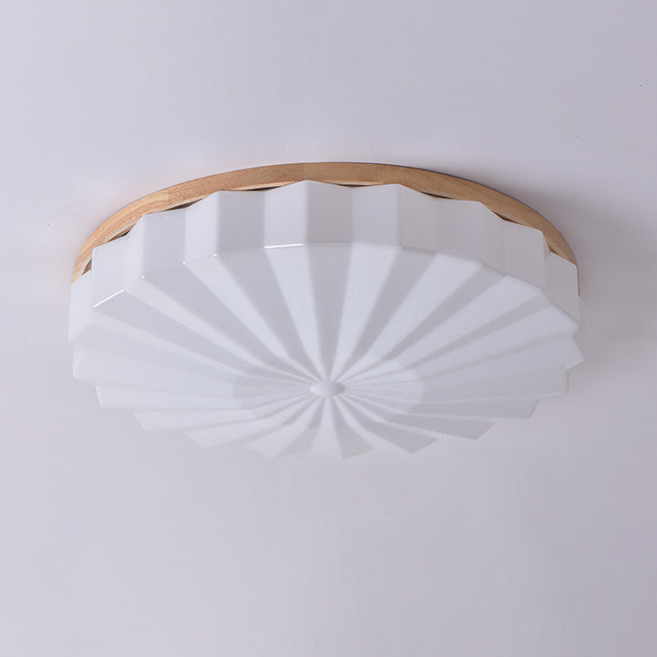 Contemporary Scandinavian Round Stacking Design Solid Wood Acrylic LED Flush Mount Ceiling Light For Bedroom
