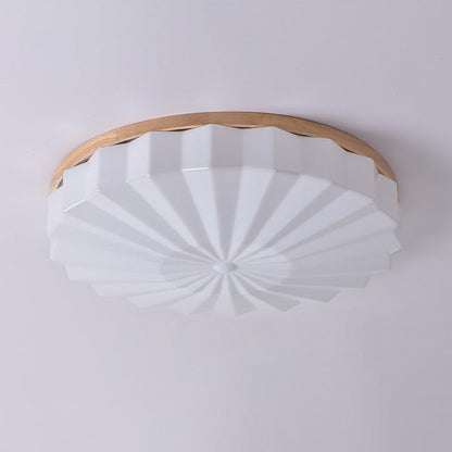 Contemporary Scandinavian Round Stacking Design Solid Wood Acrylic LED Flush Mount Ceiling Light For Bedroom
