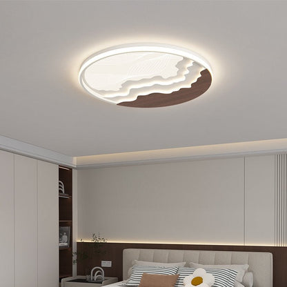 Contemporary Nordic Wave Design Round Iron Acrylic LED Flush Mount Ceiling Light For Bedroom