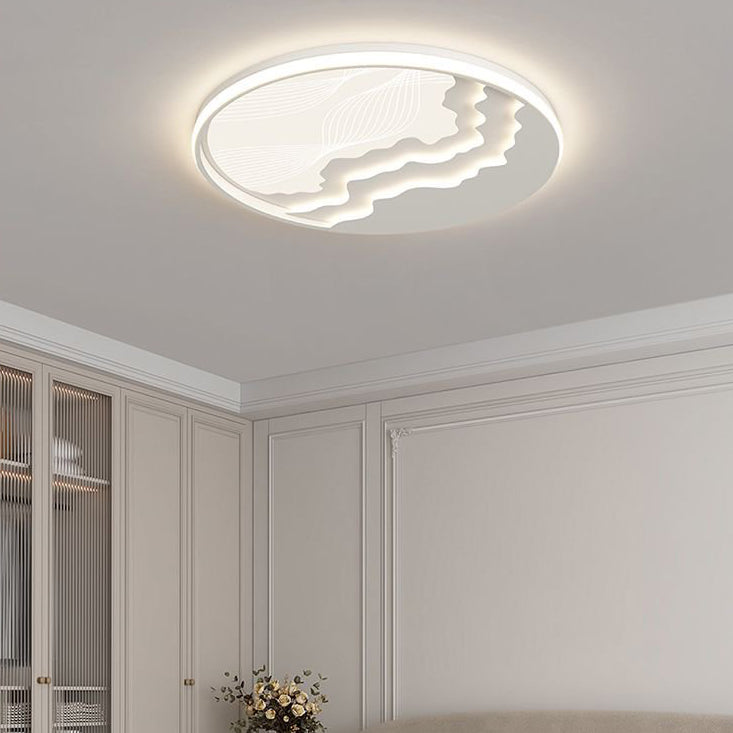 Contemporary Nordic Wave Design Round Iron Acrylic LED Flush Mount Ceiling Light For Bedroom