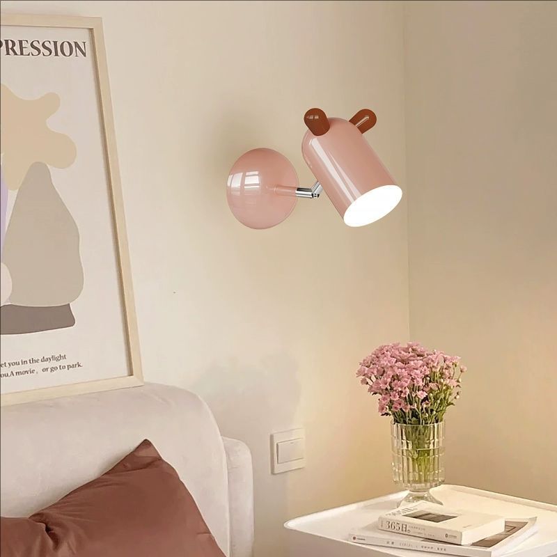 Modern Minimalist Kids Cute Cylinder Shade Iron Acrylic LED Wall Sconce Lamp For Bedroom