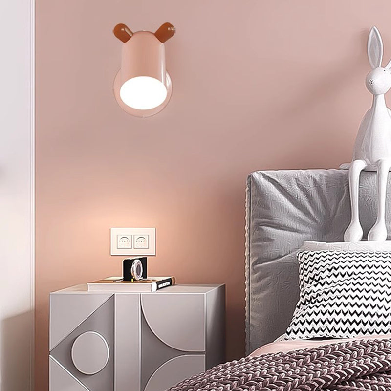 Modern Minimalist Kids Cute Cylinder Shade Iron Acrylic LED Wall Sconce Lamp For Bedroom