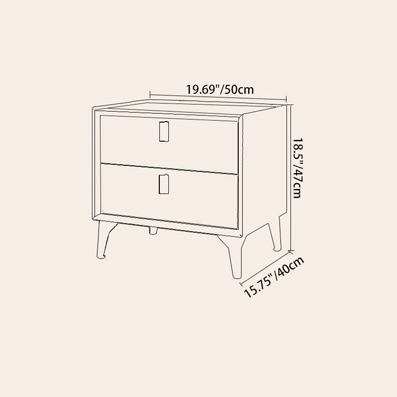 Contemporary Scandinavian Rectangular PU Leather Solid Wood Nightstand 2-Drawer For Bedroom