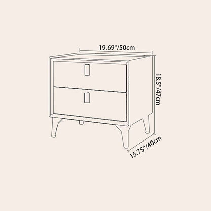 Contemporary Scandinavian Rectangular PU Leather Solid Wood Nightstand 2-Drawer For Bedroom