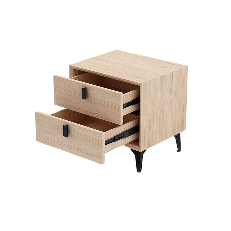 Contemporary Scandinavian Rectangular PU Leather Solid Wood Nightstand 2-Drawer For Bedroom