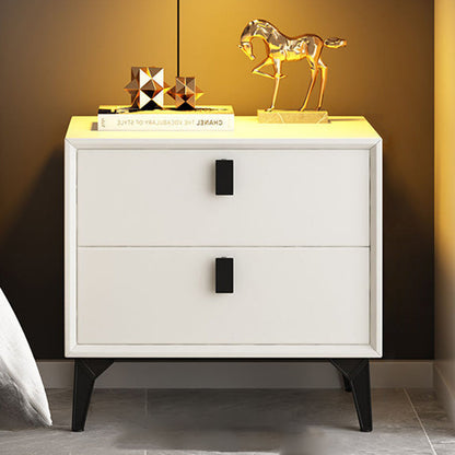 Contemporary Scandinavian Rectangular PU Leather Solid Wood Nightstand 2-Drawer For Bedroom