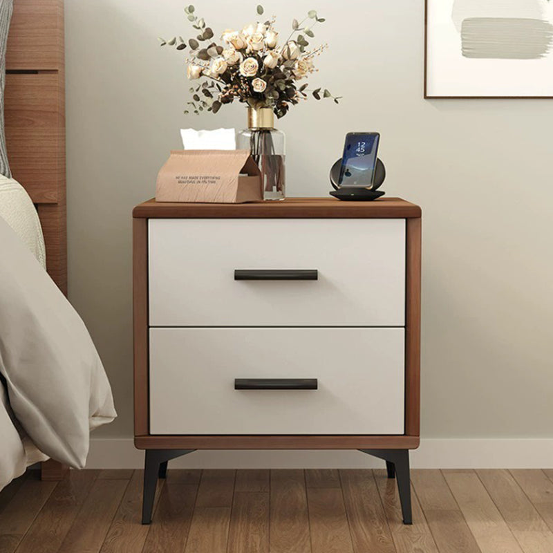 Contemporary Nordic Rectangular Tabletop Solid Wood Nightstand 2-Drawer For Bedroom