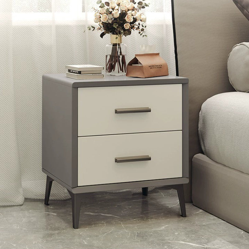 Contemporary Nordic Rectangular Tabletop Solid Wood Nightstand 2-Drawer For Bedroom
