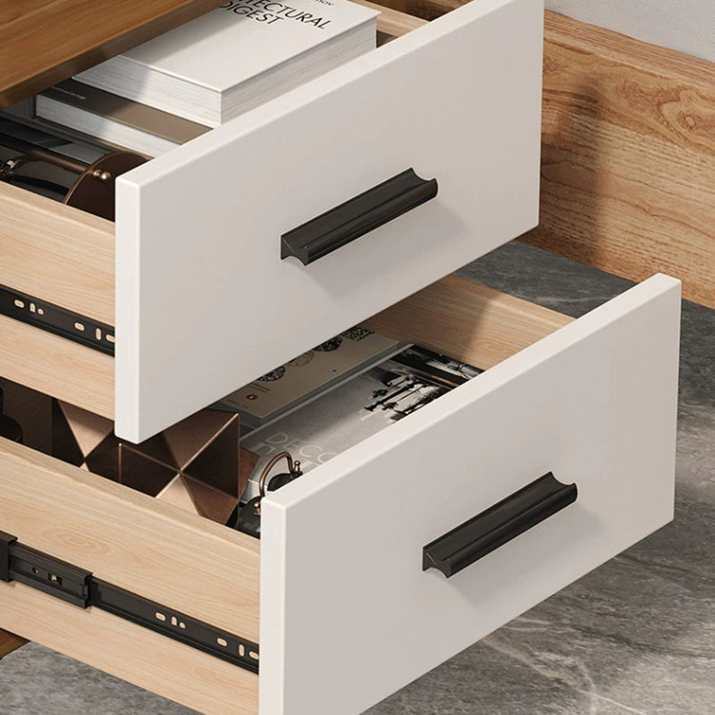 Contemporary Nordic Rectangular Tabletop Solid Wood Nightstand 2-Drawer For Bedroom