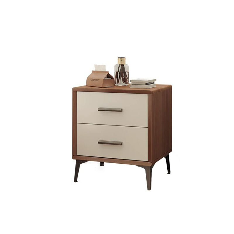Contemporary Nordic Rectangular Tabletop Solid Wood Nightstand 2-Drawer For Bedroom