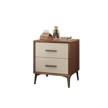 Contemporary Nordic Rectangular Tabletop Solid Wood Nightstand 2-Drawer For Bedroom