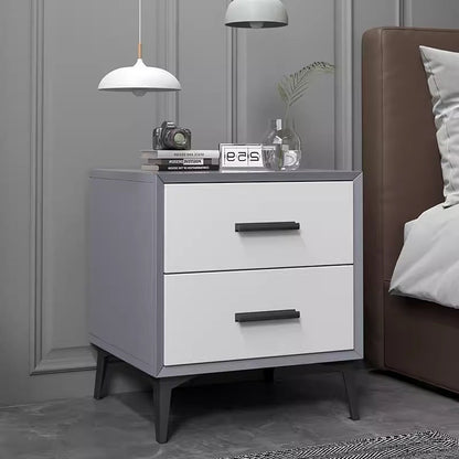 Contemporary Nordic Rectangular Tabletop Solid Wood Nightstand 2-Drawer For Bedroom