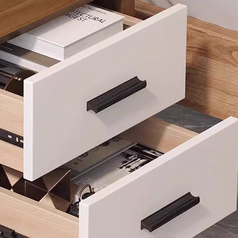 Contemporary Nordic Rectangular Tabletop Solid Wood Nightstand 2-Drawer For Bedroom