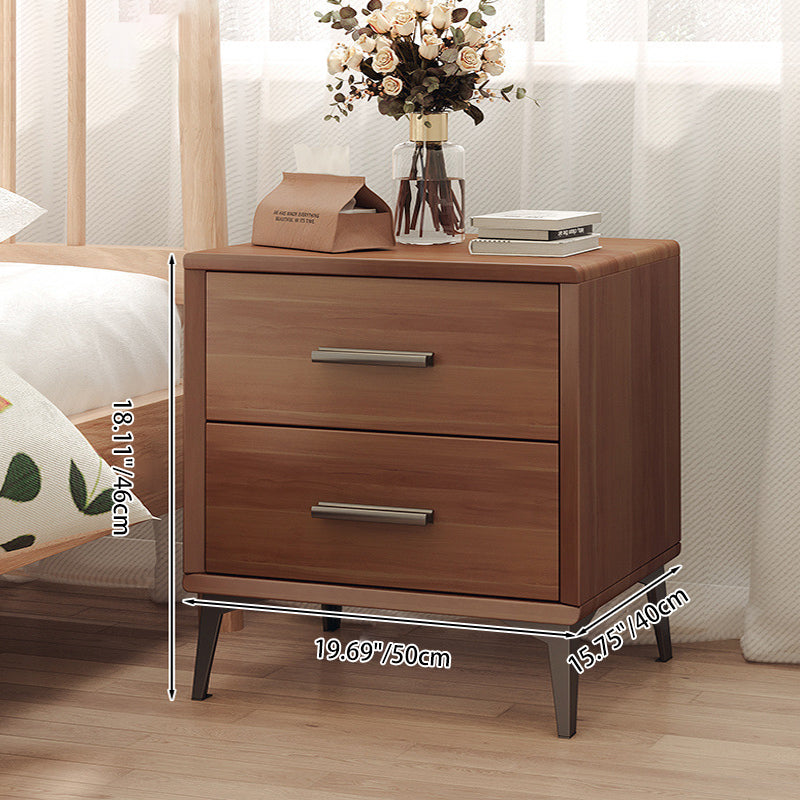 Contemporary Nordic Rectangular Tabletop Solid Wood Nightstand 2-Drawer For Bedroom