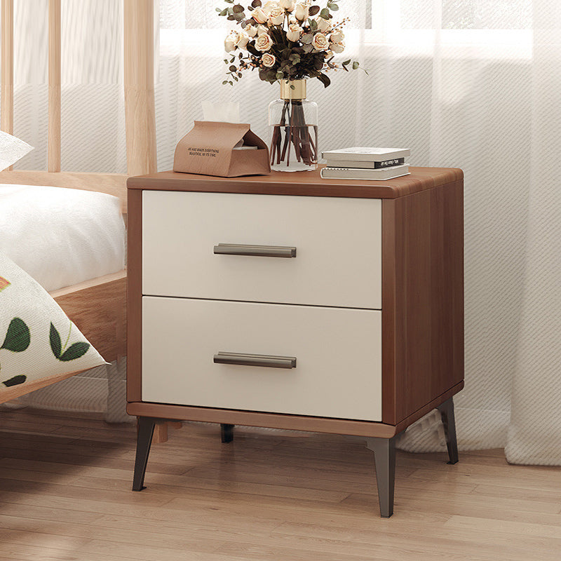 Contemporary Nordic Rectangular Tabletop Solid Wood Nightstand 2-Drawer For Bedroom