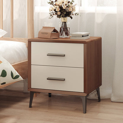 Contemporary Nordic Rectangular Tabletop Solid Wood Nightstand 2-Drawer For Bedroom