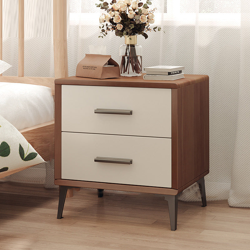Contemporary Nordic Rectangular Tabletop Solid Wood Nightstand 2-Drawer For Bedroom