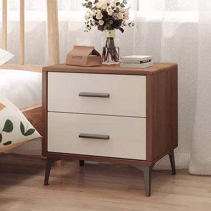 Contemporary Nordic Rectangular Tabletop Solid Wood Nightstand 2-Drawer For Bedroom